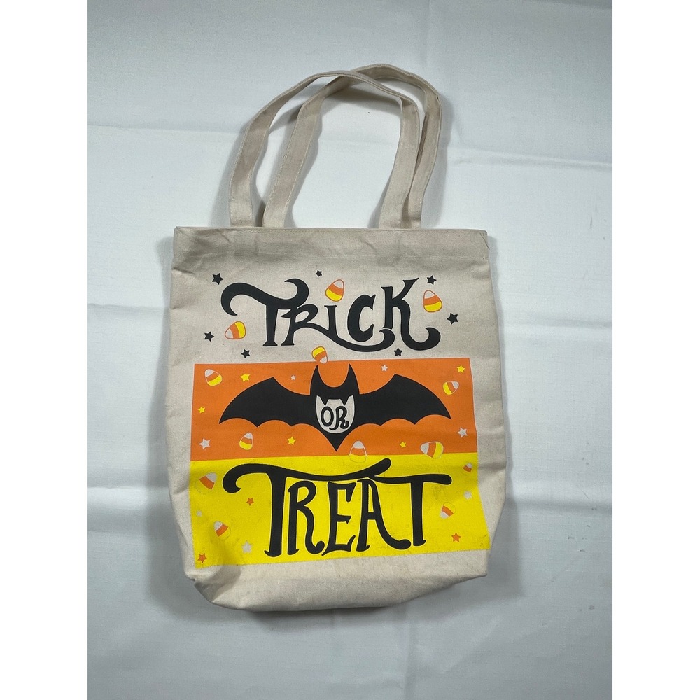Fun painted Halloween Trick or Treat Tote Bag‎ Candy Corn Bat Graphic